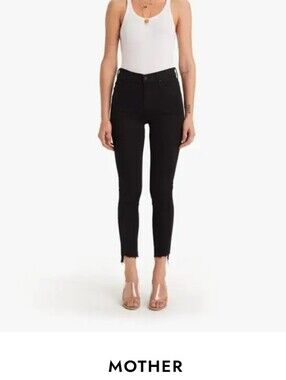 Mother Black Stunner Zip Ankle Step Fray Jeans In Not Guilty Size 27